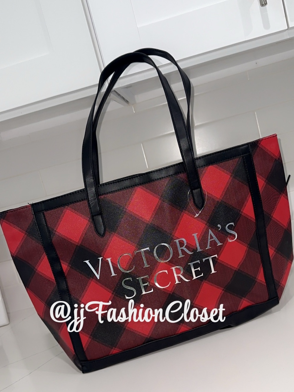 Victoria's Secret Red and Black Plaid Tote